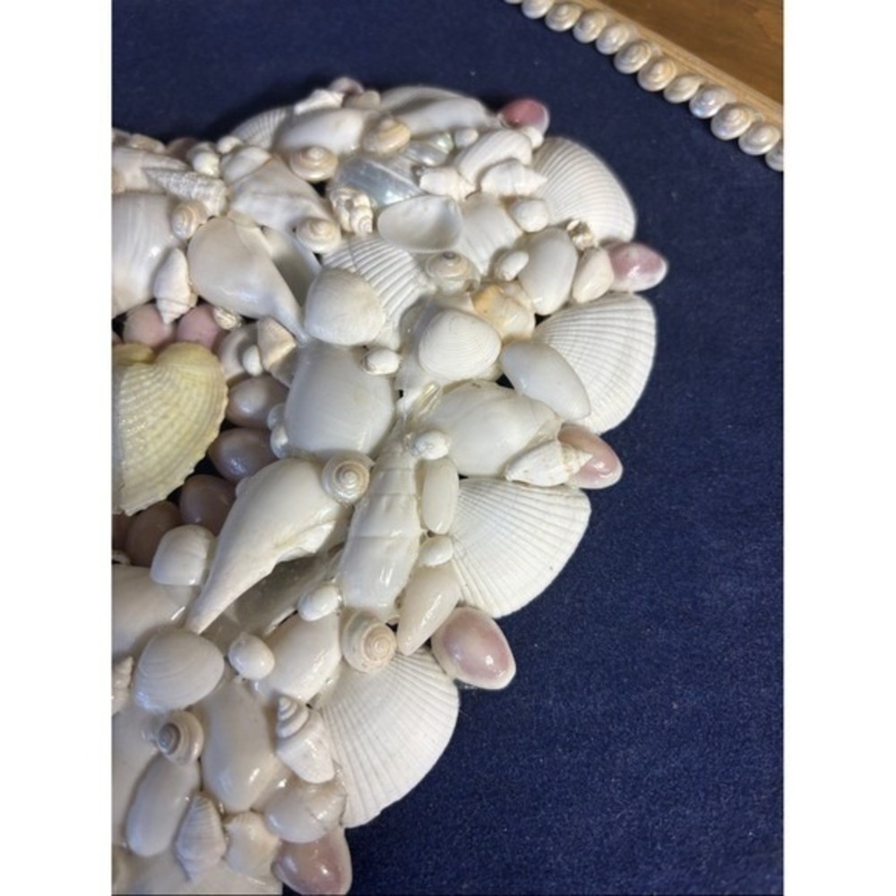 Vintage Handcrafted 3D Sea Shell Heart Wall Art Decor Navy Backing MCM 12" GIFT - Picture 11 of 13